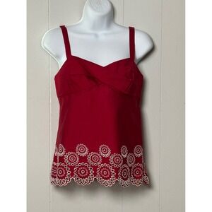 Ann Taylor Loft Petites Cotton Red Eyelet Scallop Hem Cami Sweetheart Neck Sz 2P